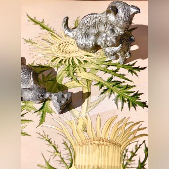 Vintage Pewter Miniatures of Cat & Mouse Figurines - Picture 3 of 6